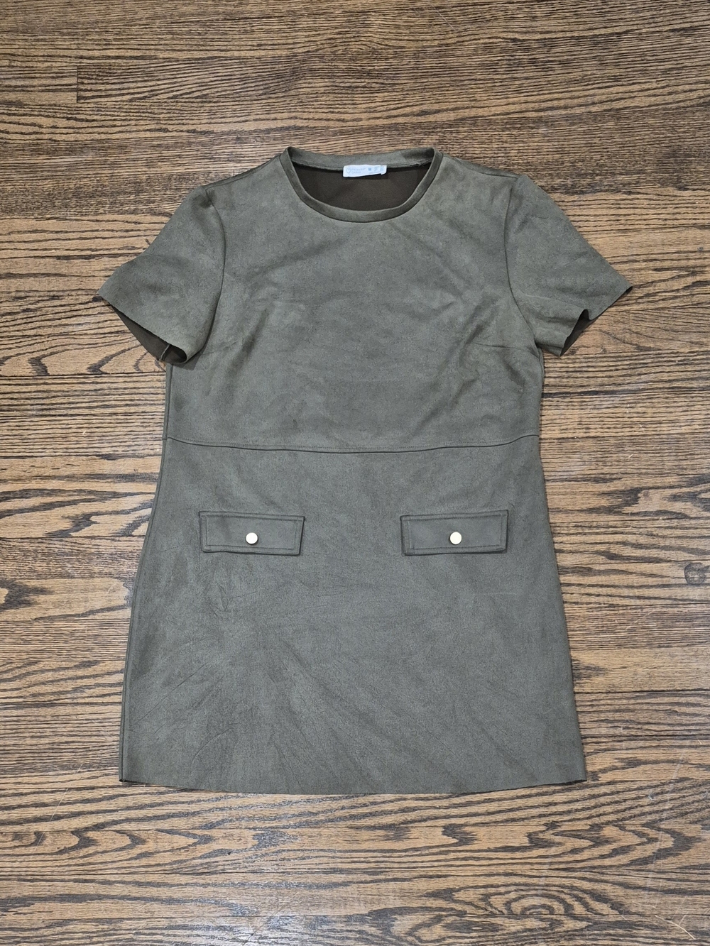 Primark Cares Women's M Olive Green Faux Suede Shift Dress Pocket Detail